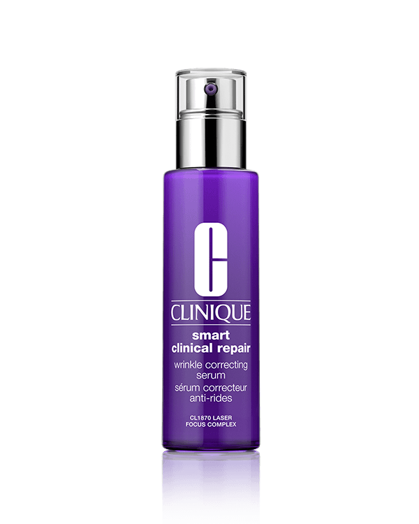 NEW Clinique Smart Clinical Repair™ Wrinkle Correcting Serum, &lt;div&gt;Clinical repair serum for derm-level results. As effective as a laser on the look of lines and wrinkles.*&lt;/div&gt;&lt;div&gt;&lt;br&gt;&lt;/div&gt;&lt;div&gt;&lt;b&gt;Benefits:&lt;/b&gt; Repairs, resurfaces, replumps&lt;/div&gt;&lt;div&gt;&lt;br&gt;&lt;/div&gt;&lt;div&gt;&lt;b&gt;Key Ingredients:&lt;/b&gt; Dermal-active formula with 1% advanced retinoid, 9.5% peptides, and hyaluronic acid &lt;br&gt;&lt;/div&gt;&lt;div&gt;&lt;br&gt;&lt;/div&gt;&lt;div&gt;&lt;b&gt;Category:&lt;/b&gt; Skincare&lt;/div&gt;&lt;div&gt;&lt;br&gt;&lt;/div&gt;&lt;i&gt;*In a clinical study after 16 weeks, women who had one laser treatment showed the same improvement in the overall look of lines and wrinkles as those who used Smart Serum twice daily instead. Laser used: microablative, deka dot SmartSkin CO2™ (Cynosure, Westford, MA) with CO2 fractional tech.&lt;/i&gt;&lt;br&gt;&lt;br&gt;